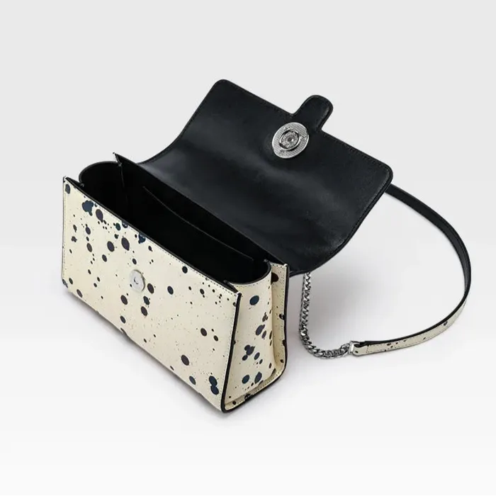 Genuine Leather Lock Buckle Flap dot Patchwork Crossbody Bags