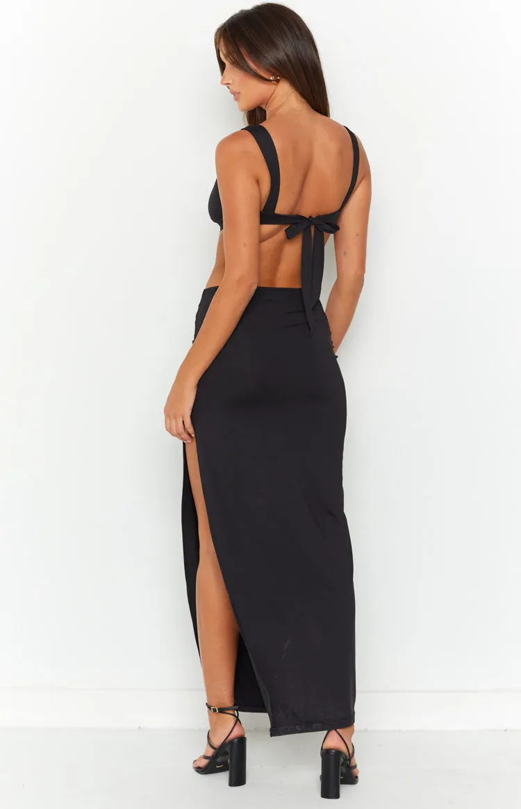 Glamour Black Tie Up Maxi Dress