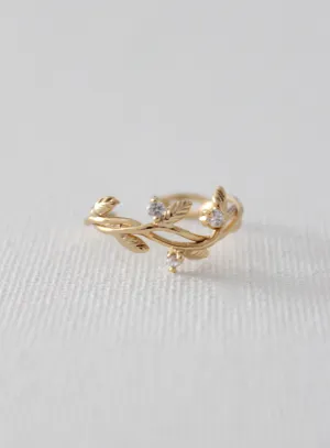 GOLDEN LEAF AND CZ RING