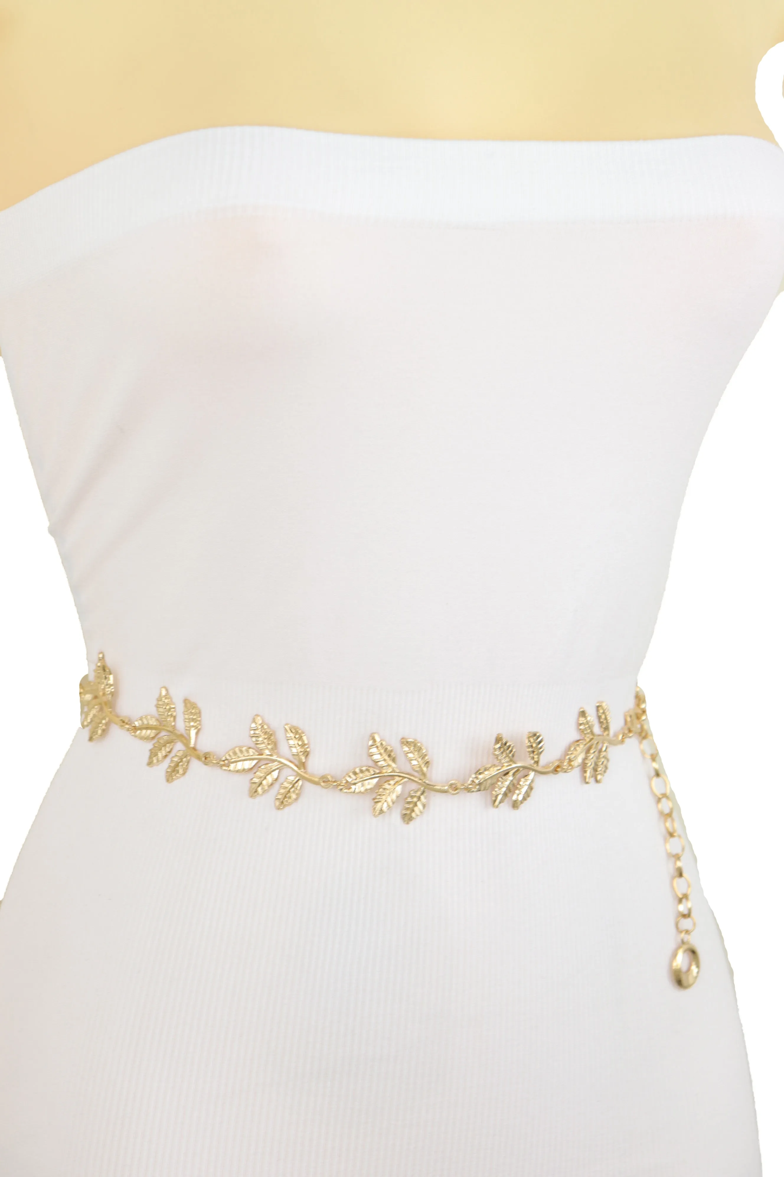 Greek Style Filigree Leaf Metal Chain Belt