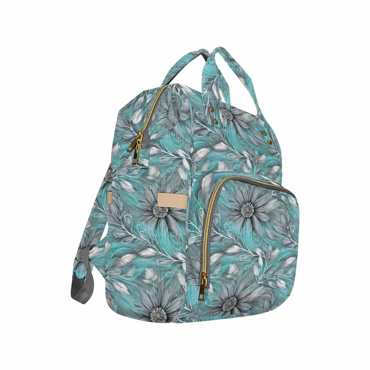 Green Elegant Floral Small Print  Diaper Bag Backpack