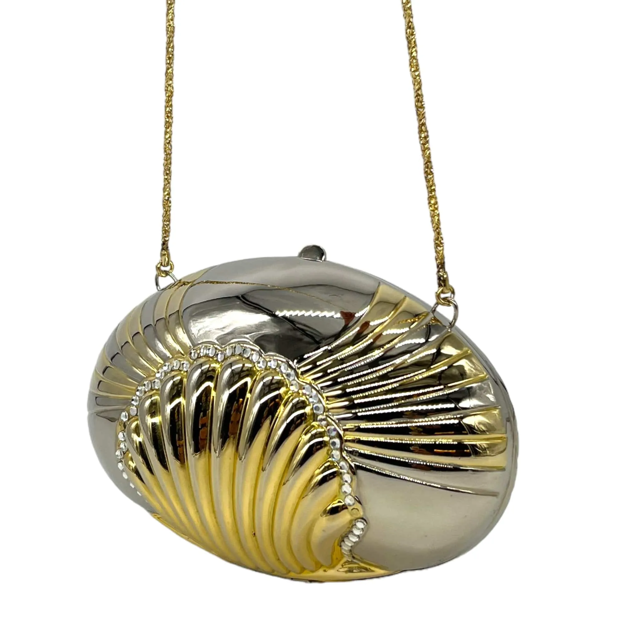 HANDBAG Oval-Shaped Shell Motif Evening Clutch - Gold & Silver