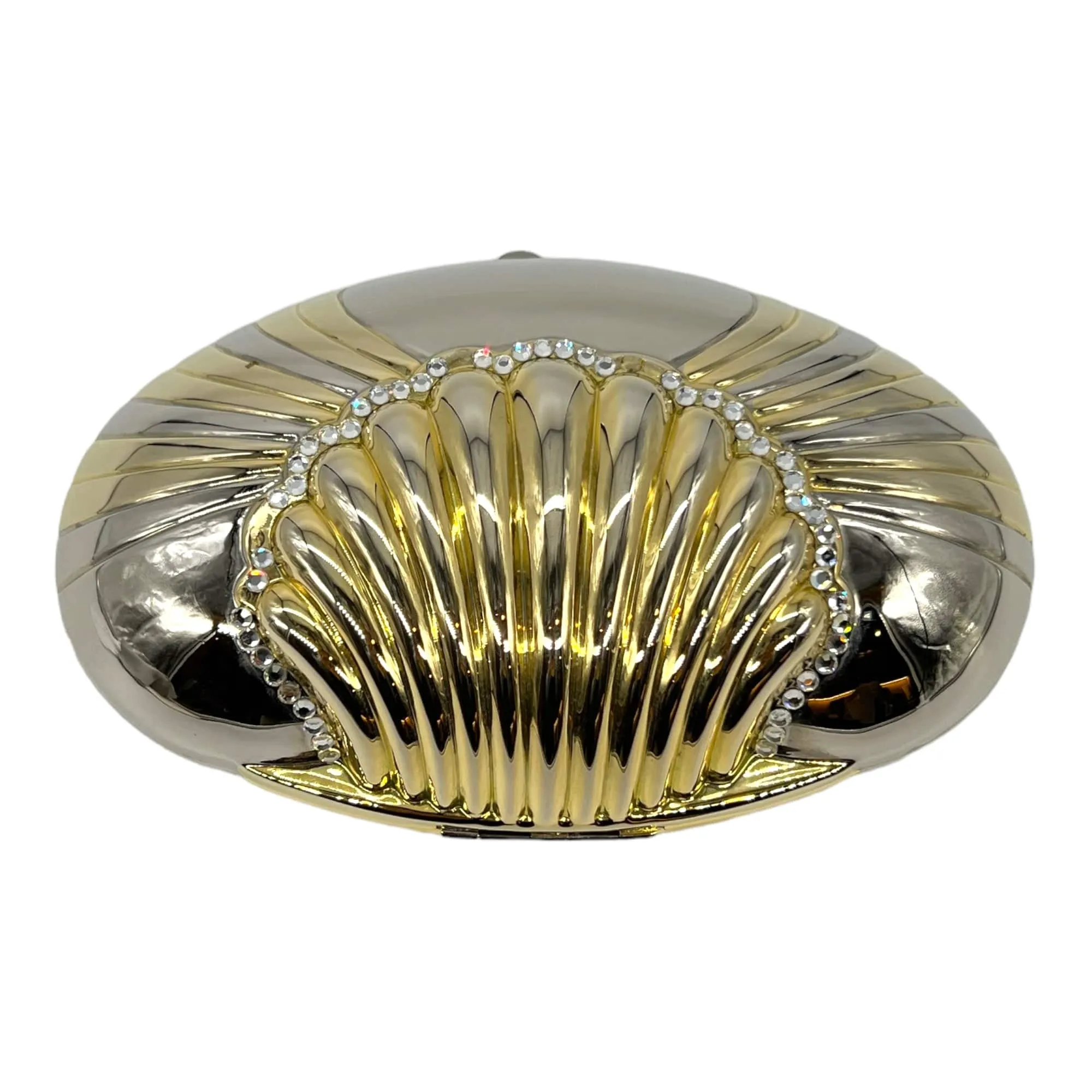 HANDBAG Oval-Shaped Shell Motif Evening Clutch - Gold & Silver