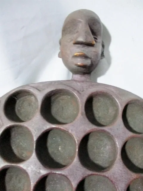 Handmade Carved Wood AFRICAN HEAD FACE Jewelry Box Mancala Art Tray Trinket