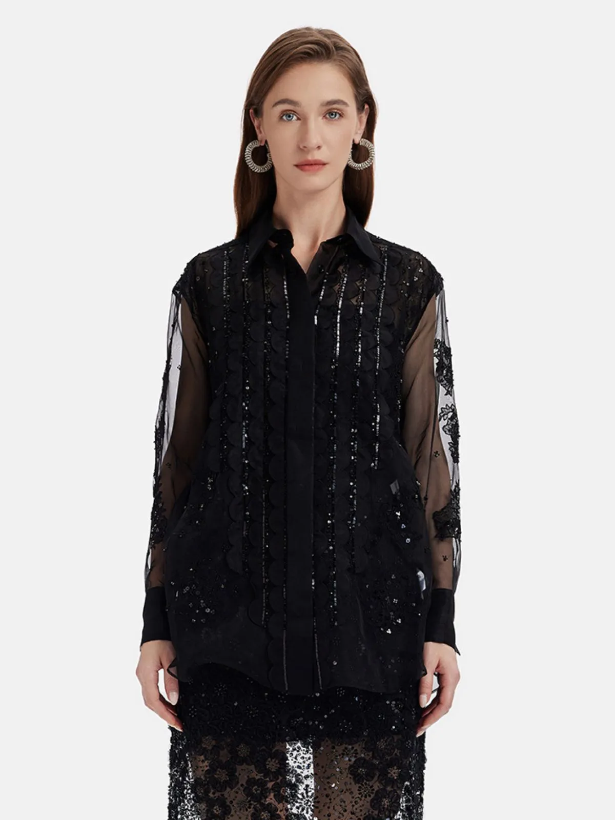 Handmade Sequin Embroidered Silk Blouse