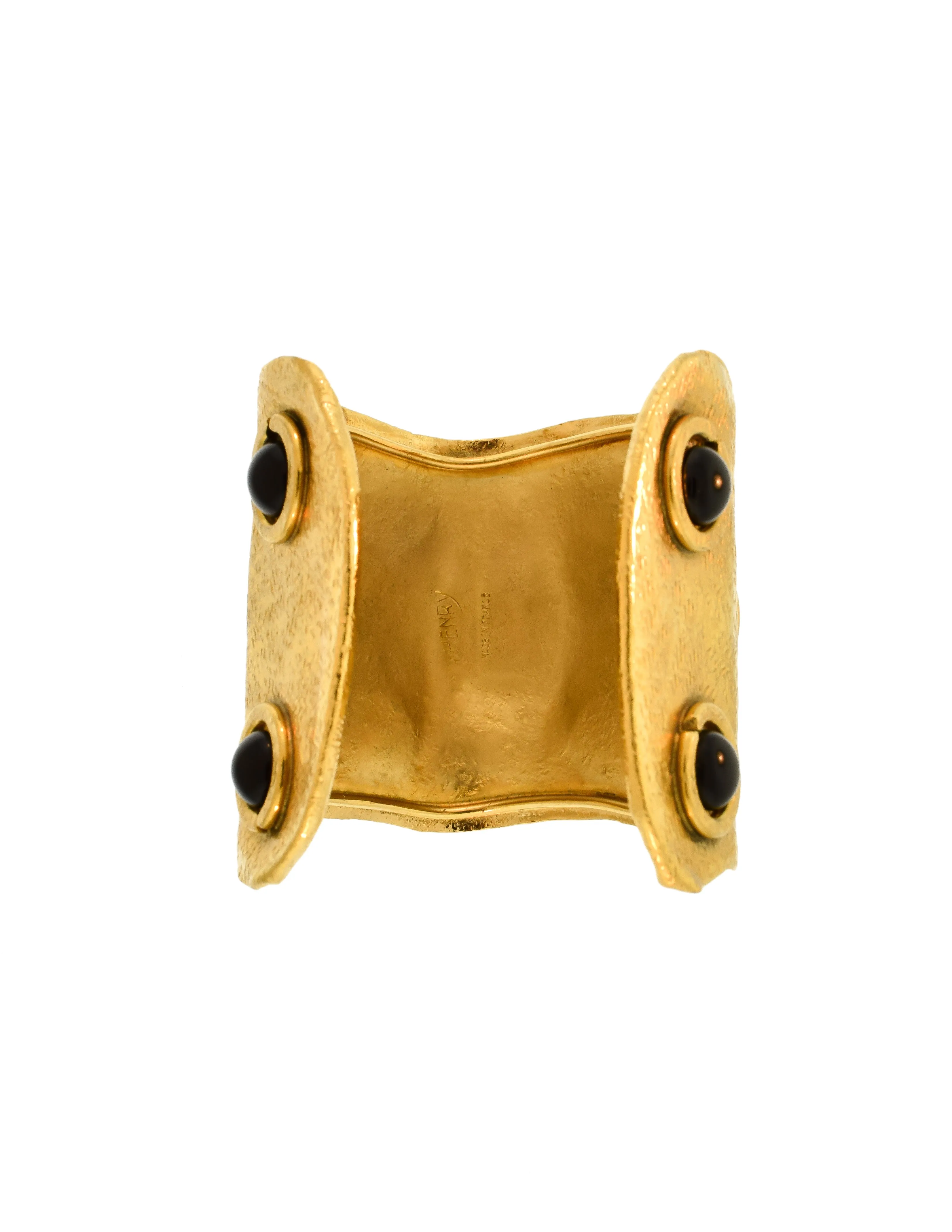 Henry Perichon Vintage Gold and Black Brutalist Cuff Bracelet