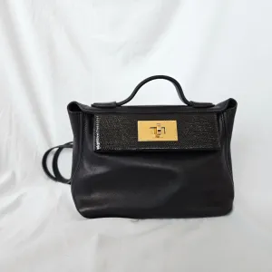 Hermès 24/24 21 Black in Swift Leather with Lizard Touch with Gold Hardware