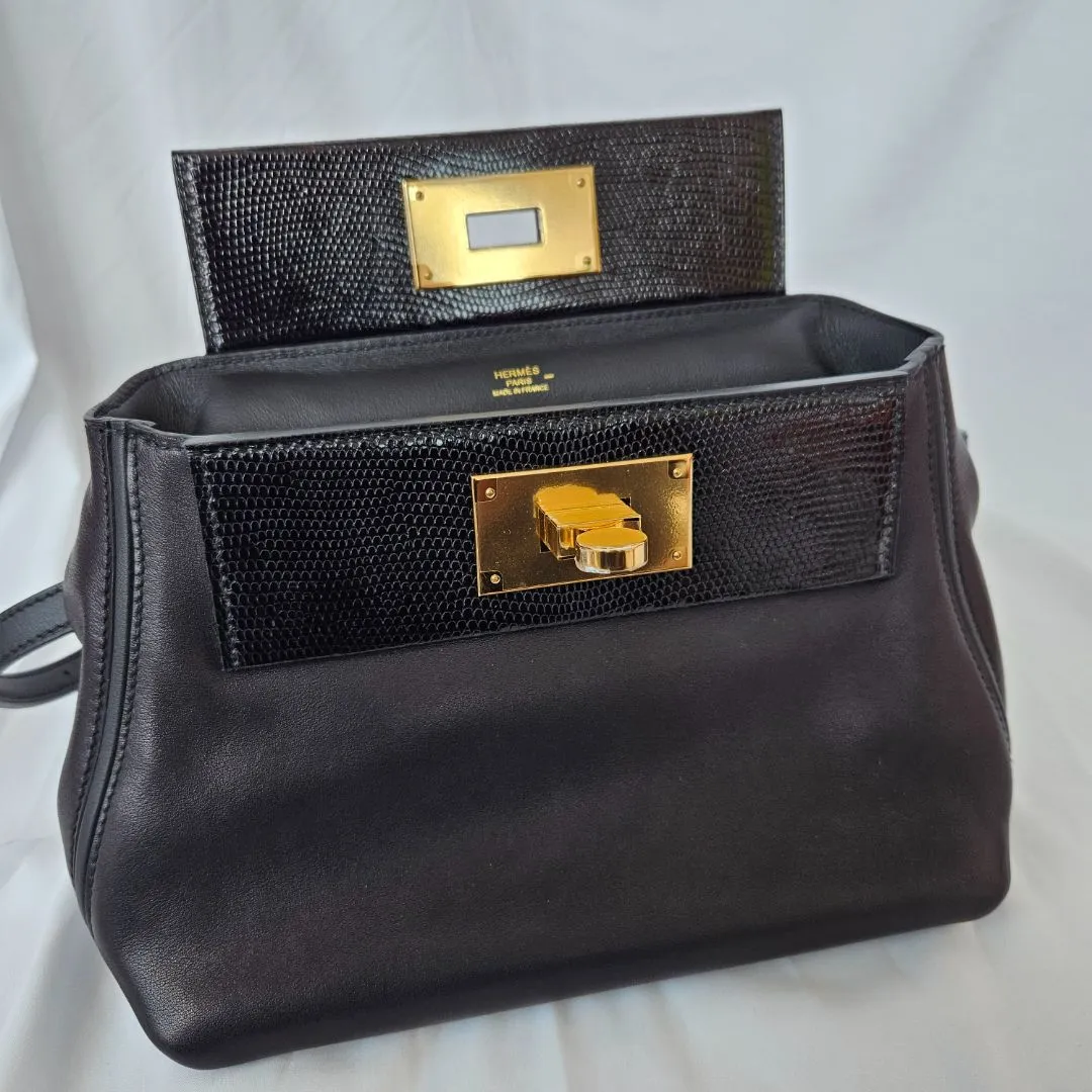 Hermès 24/24 21 Black in Swift Leather with Lizard Touch with Gold Hardware