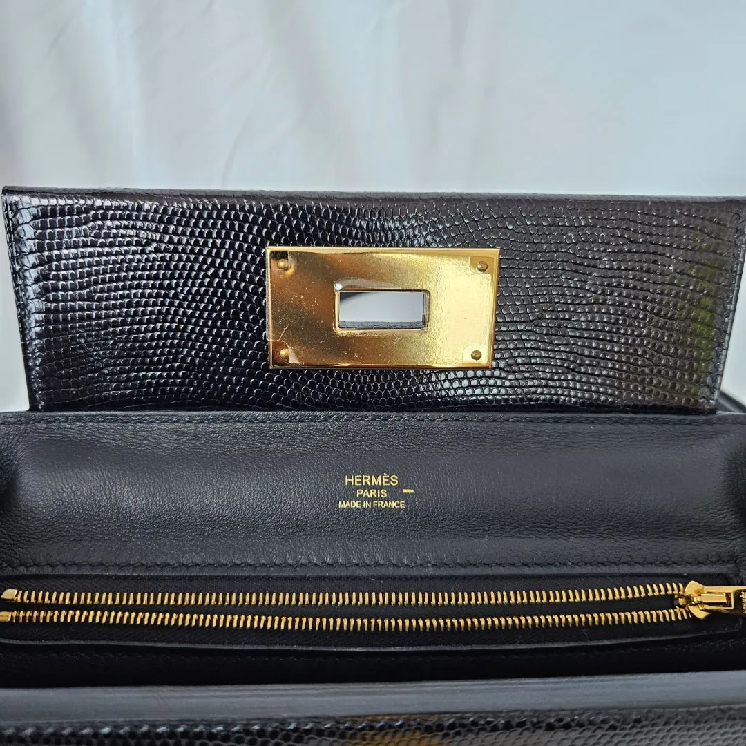 Hermès 24/24 21 Black in Swift Leather with Lizard Touch with Gold Hardware