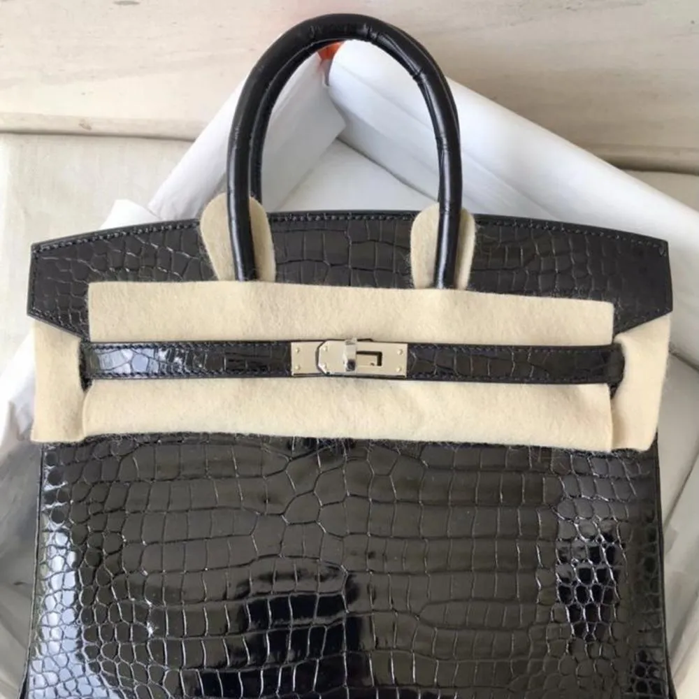 Hermès Birkin 25 Noir (Black)/Bleu Saphir Verso Crocodile Porosus Lisse Palladium Hardware PHW