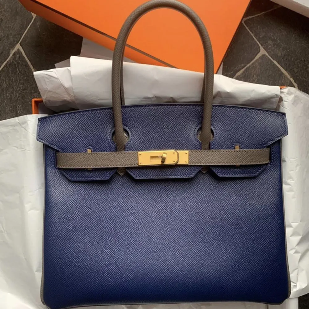 Hermès Birkin HSS 30 Bleu Saphir/Gris Asphalte Epsom Brushed Gold Hardware BGHW