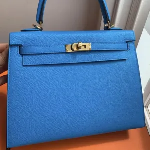 Hermès Kelly 25 Bleu Frida Sellier Epsom Gold Hardware GHW