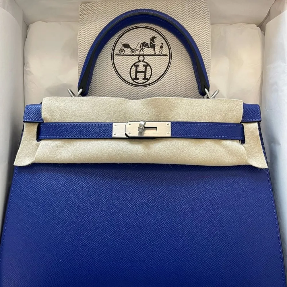 Hermès Kelly 28 Bleu Electrique Sellier Epsom Brushed Palladium Hardware BPHW