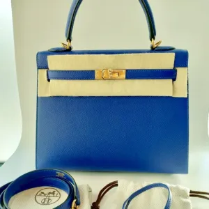 Hermès Kelly HSS 25 Bleu Electrique Sellier Epsom Gold Hardware GHW