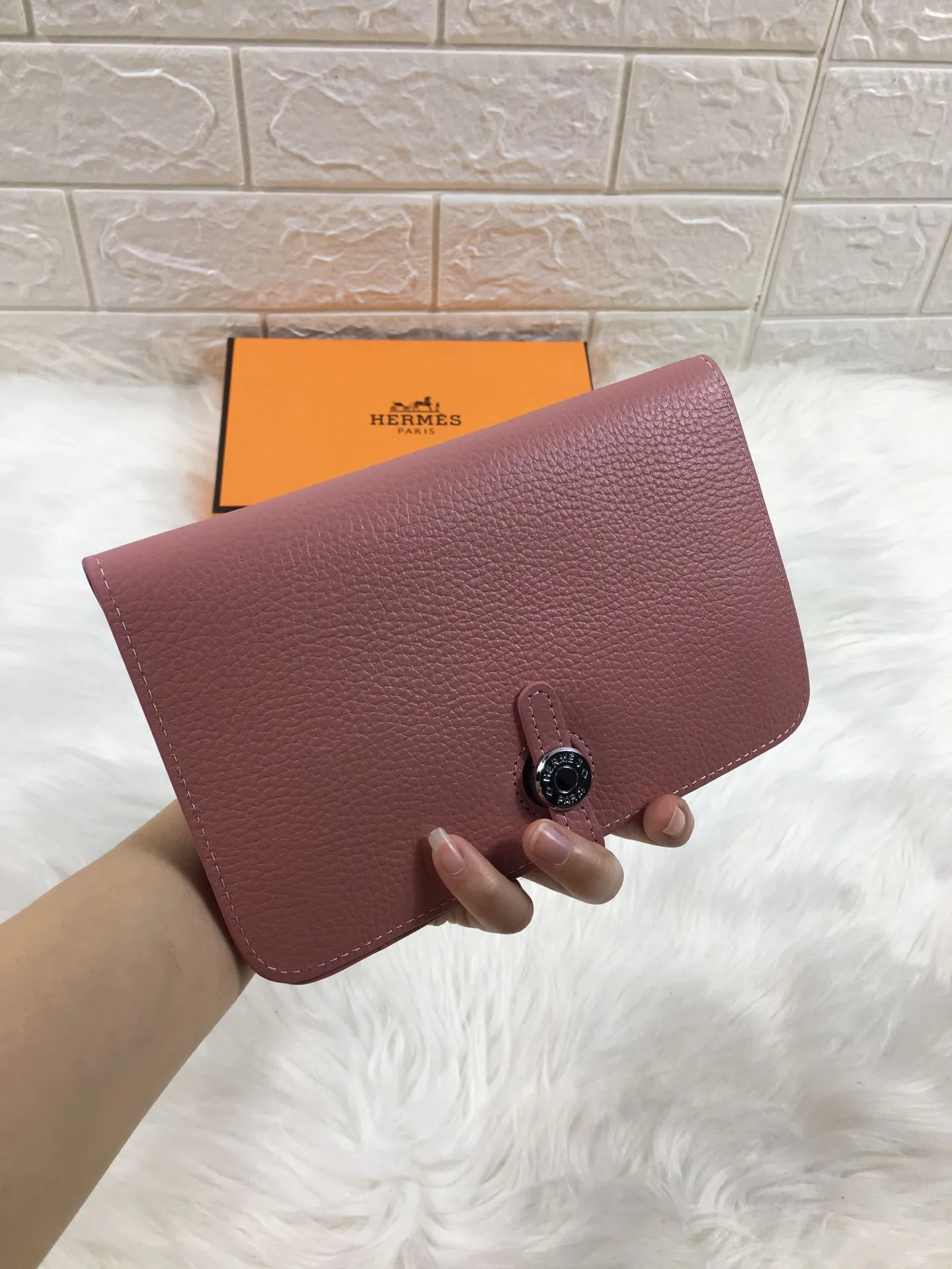 HM DOGON WALLET 20 DUSTY PINK GRAINED CALFSKIN