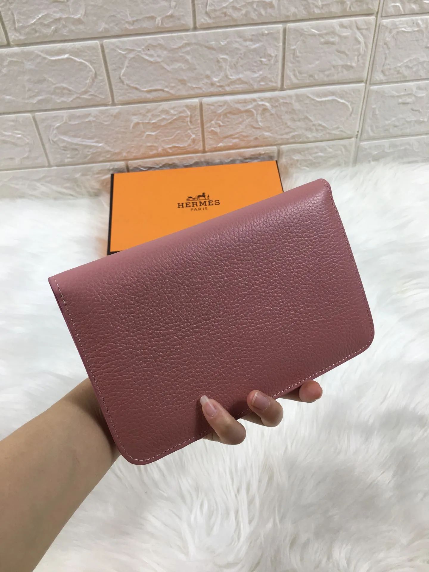 HM DOGON WALLET 20 DUSTY PINK GRAINED CALFSKIN