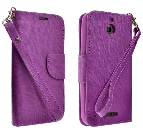 HTC Desire 510 Case, Wrist Strap Flip Folio [Kickstand Feature] Pu Leather Wallet Case with ID & Credit Card Slots - Purple