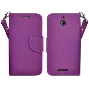 HTC Desire 510 Case, Wrist Strap Flip Folio [Kickstand Feature] Pu Leather Wallet Case with ID & Credit Card Slots - Purple