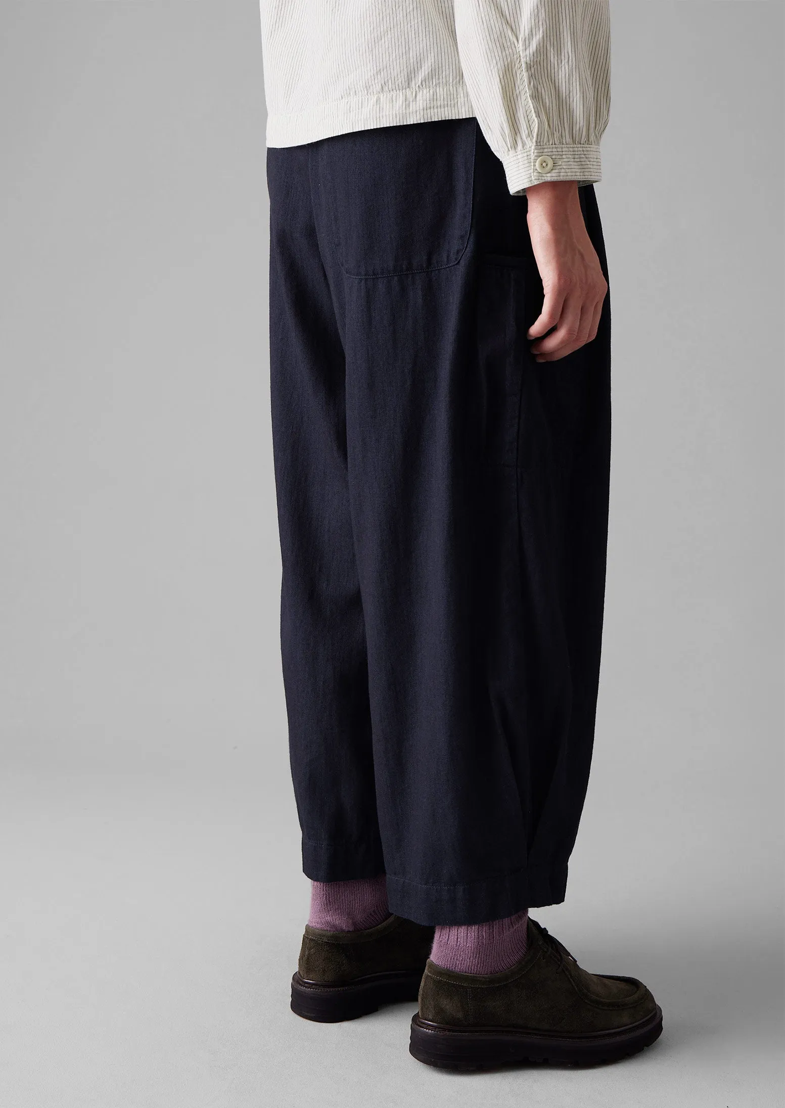 Indigo Cotton Twill Wide Leg Trousers | Indigo