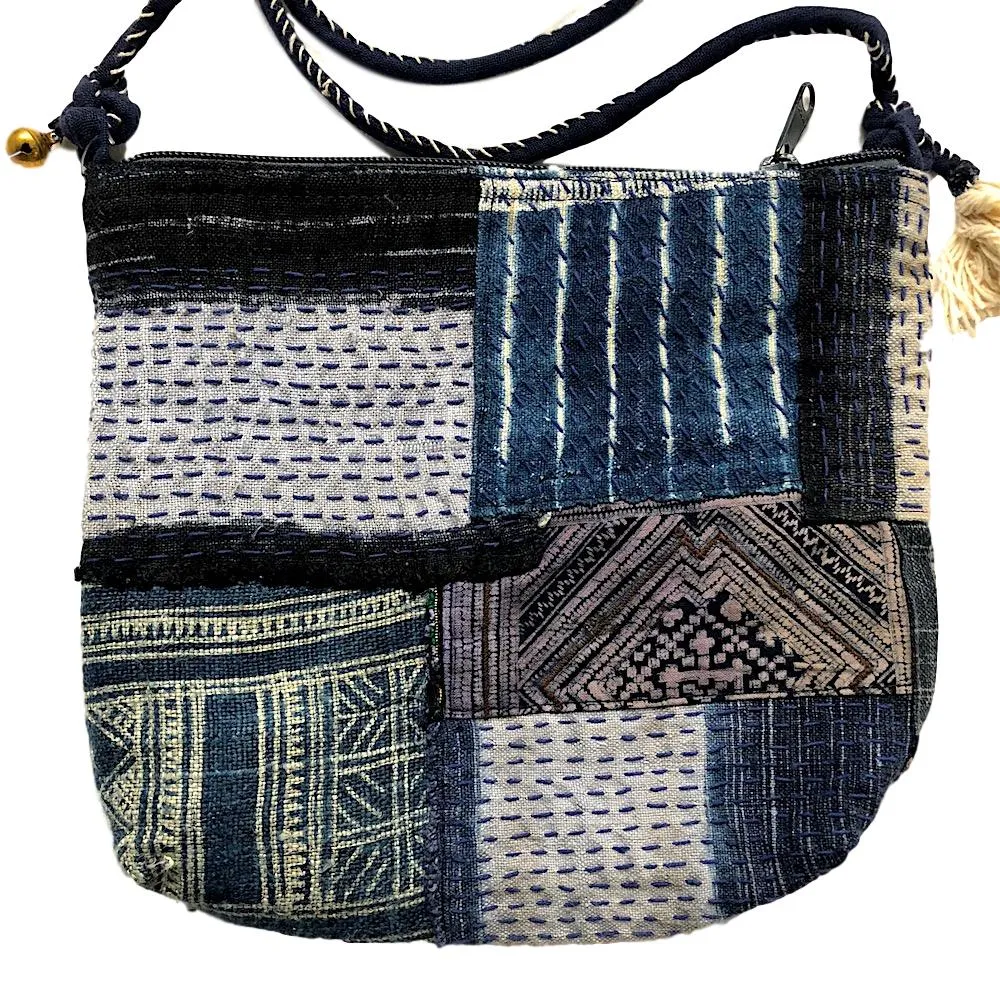 Indigo hemp Boro-Stitched crossbody bag