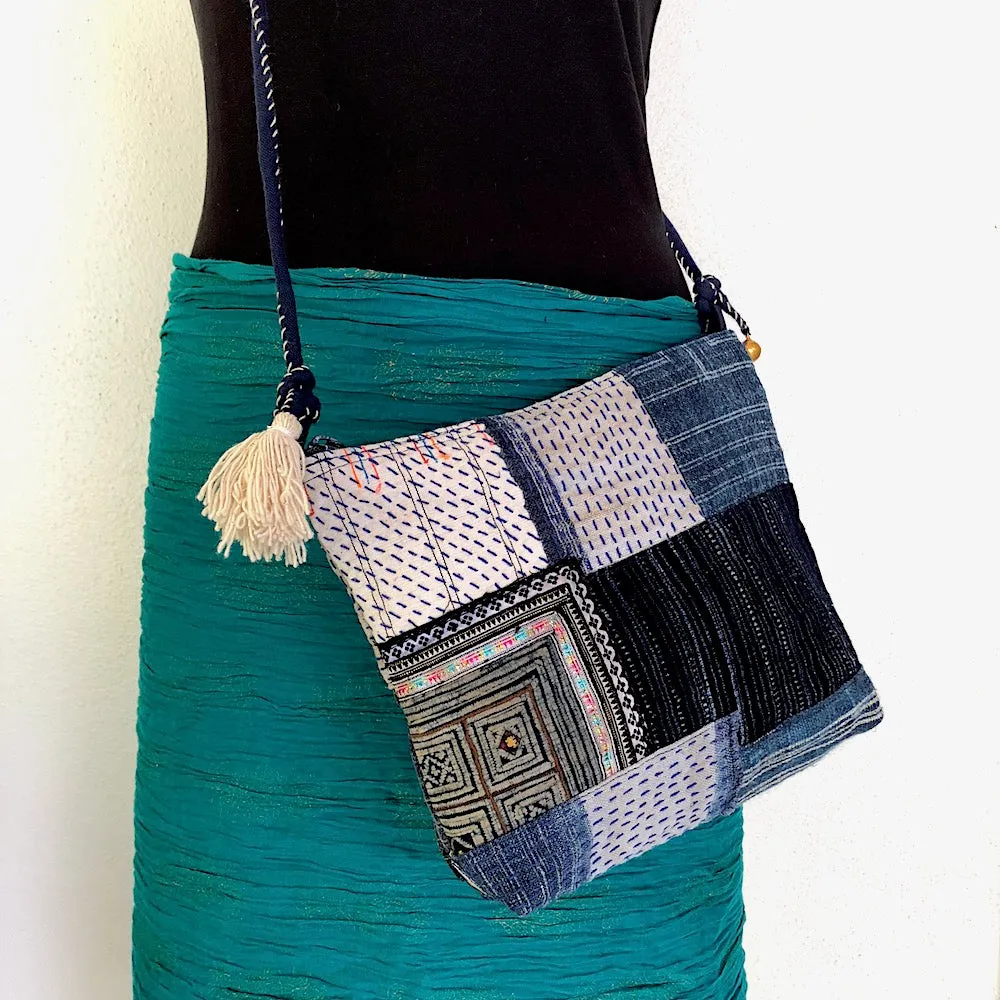 Indigo hemp Boro-Stitched crossbody bag