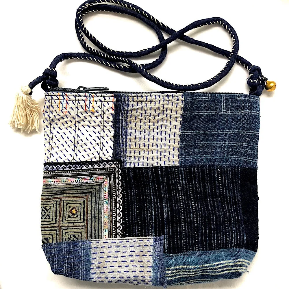 Indigo hemp Boro-Stitched crossbody bag