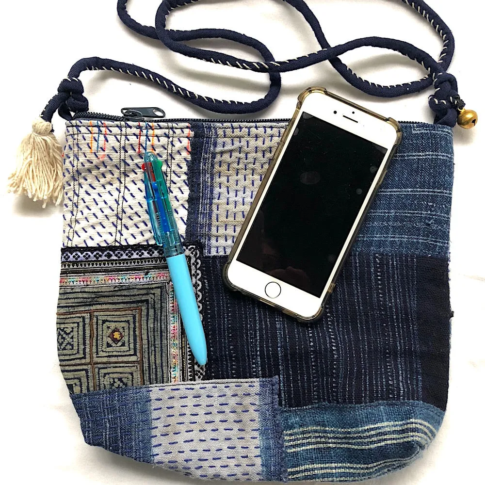 Indigo hemp Boro-Stitched crossbody bag