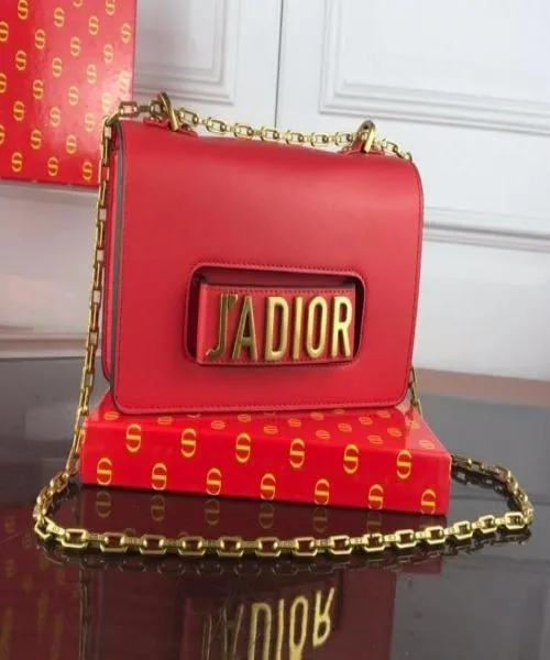 J’Adior Calfskin Flap Bag Red