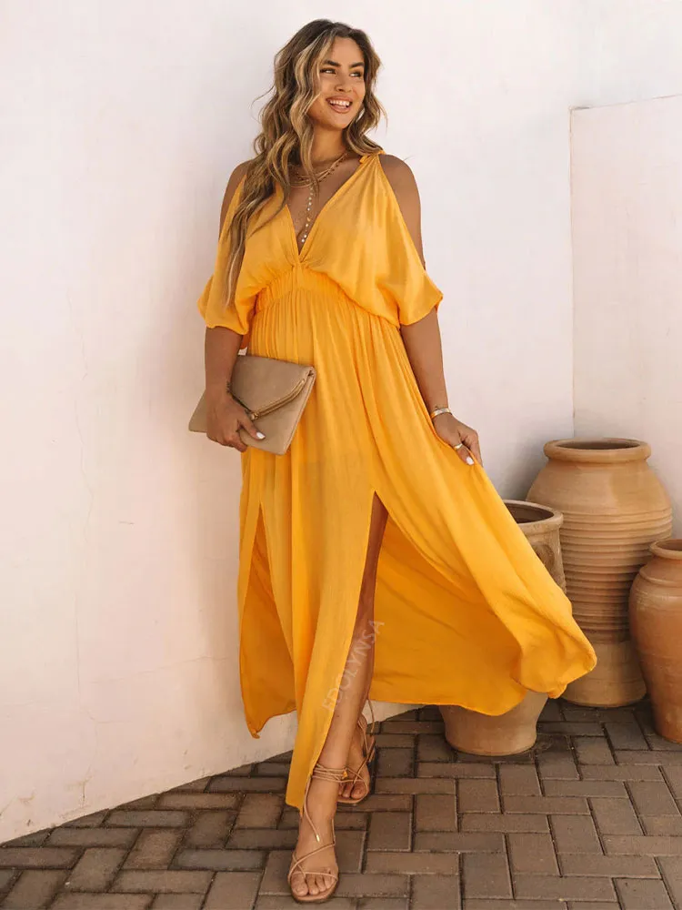 JuliaFashion - 2024 Summer Elegant Solid Color Beach Wear Maxi Dresses