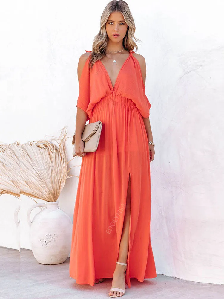 JuliaFashion - 2024 Summer Elegant Solid Color Beach Wear Maxi Dresses