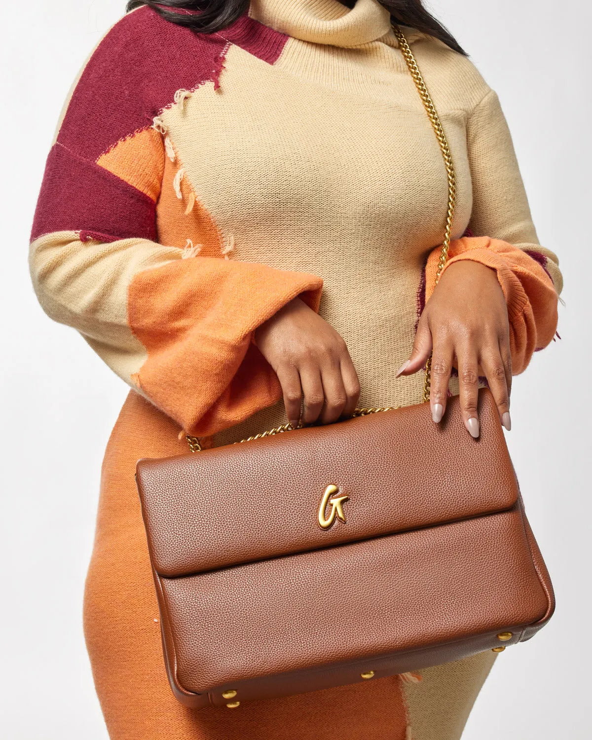 LARGE PEBBLE FLAP BAG - BROWN