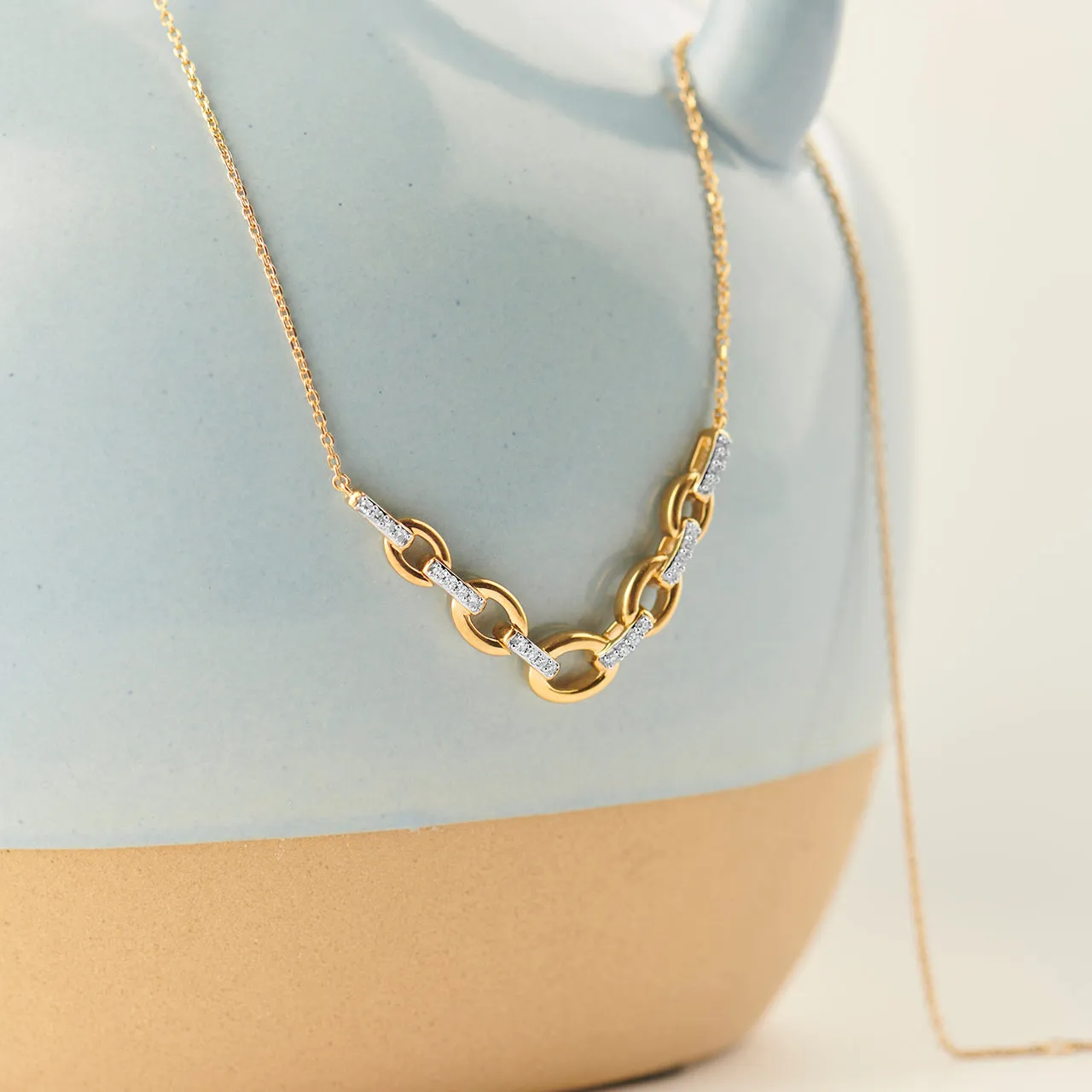 Linked Chain Diamond Bar Necklace