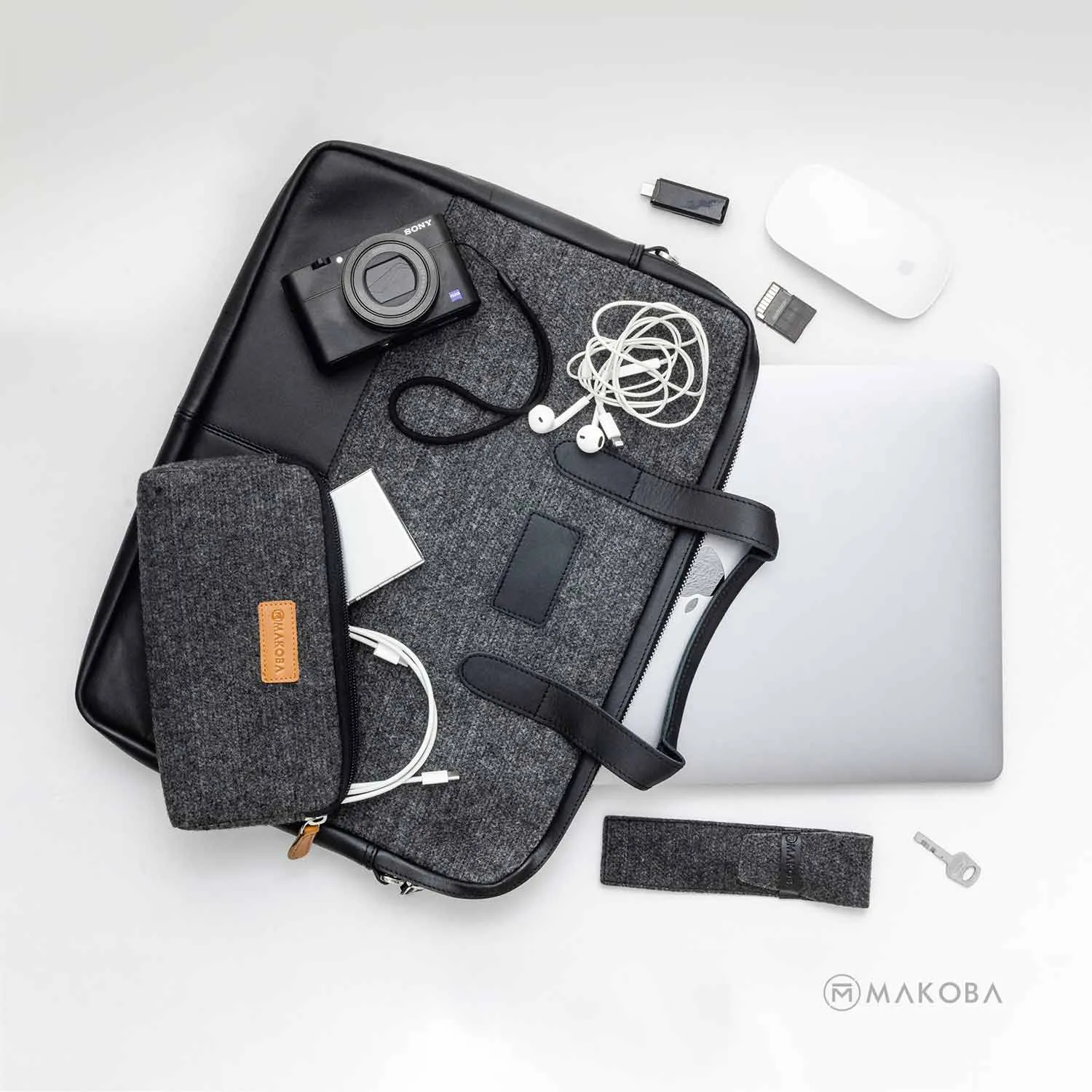 Makoba Felt Super Slim 14" Laptop Bag With Strap, Grey