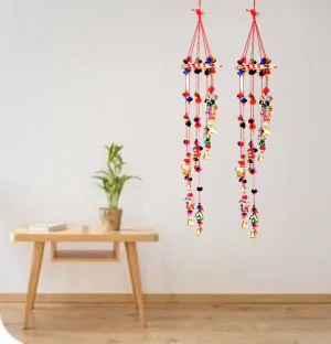 Mausam art gallery Handmade Bell & Ganesha Design Colorfull Windchime Wall Hanging for Garden and Balcony Decoratives II Set of 2