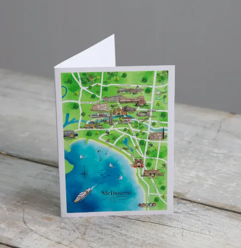 Melbourne Tourist Map Greeting Cards