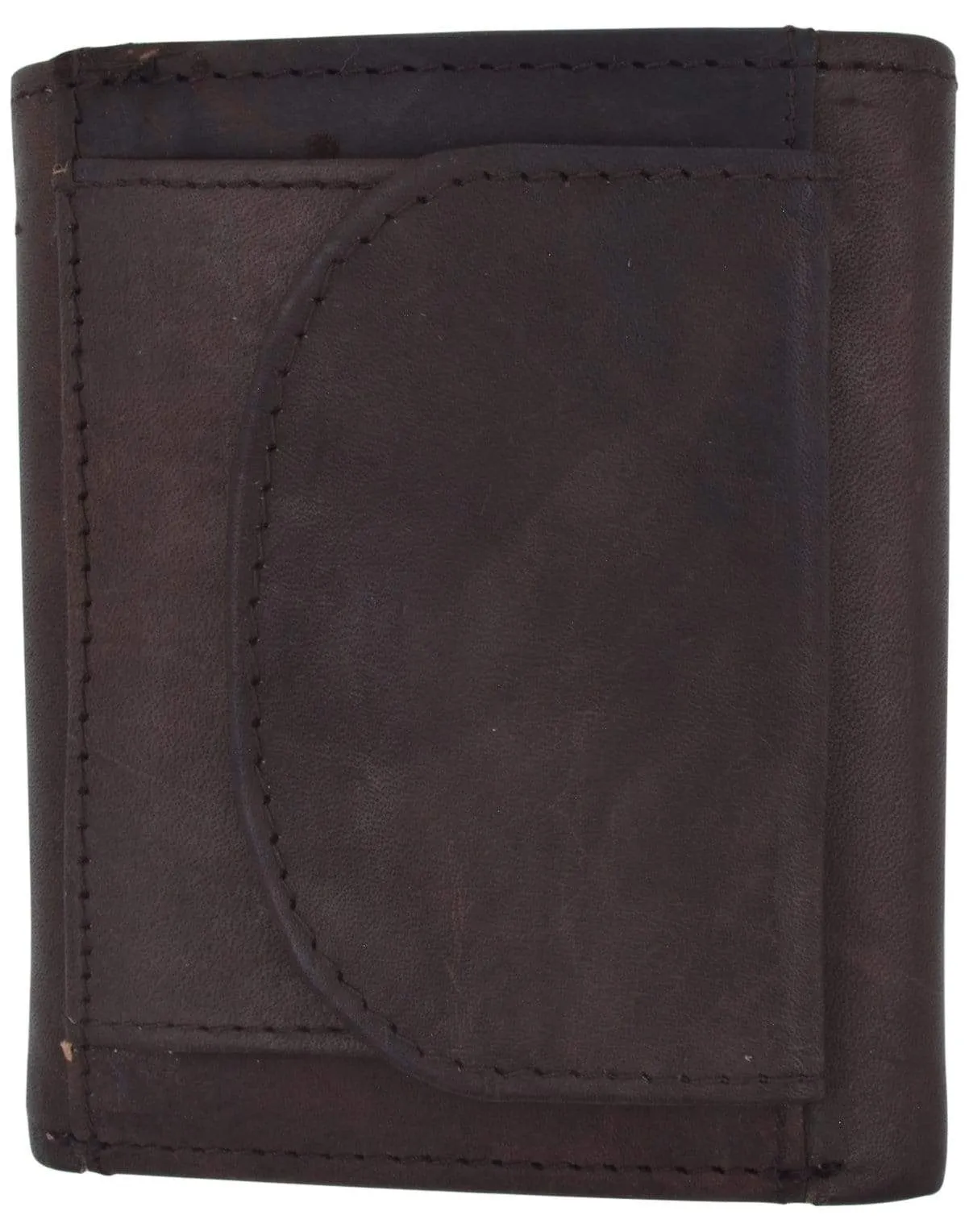 Mens Cowhide Leather ID Card Holder Trifold Wallet with Coin Pouch 2055 CF