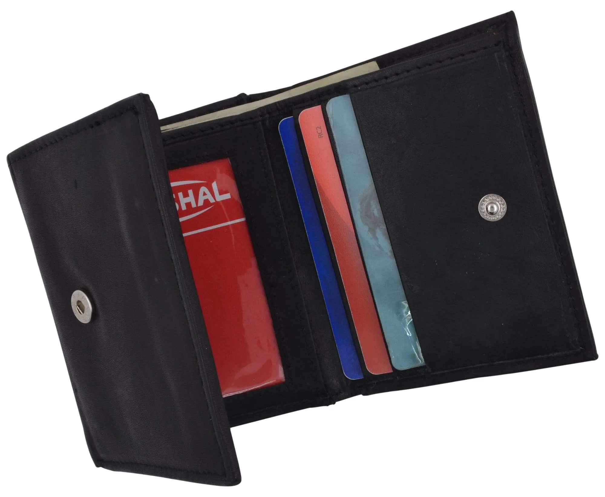 Mens Cowhide Leather ID Card Holder Trifold Wallet with Coin Pouch 2055 CF