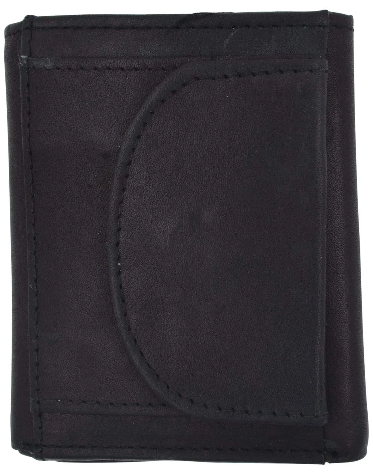 Mens Cowhide Leather ID Card Holder Trifold Wallet with Coin Pouch 2055 CF