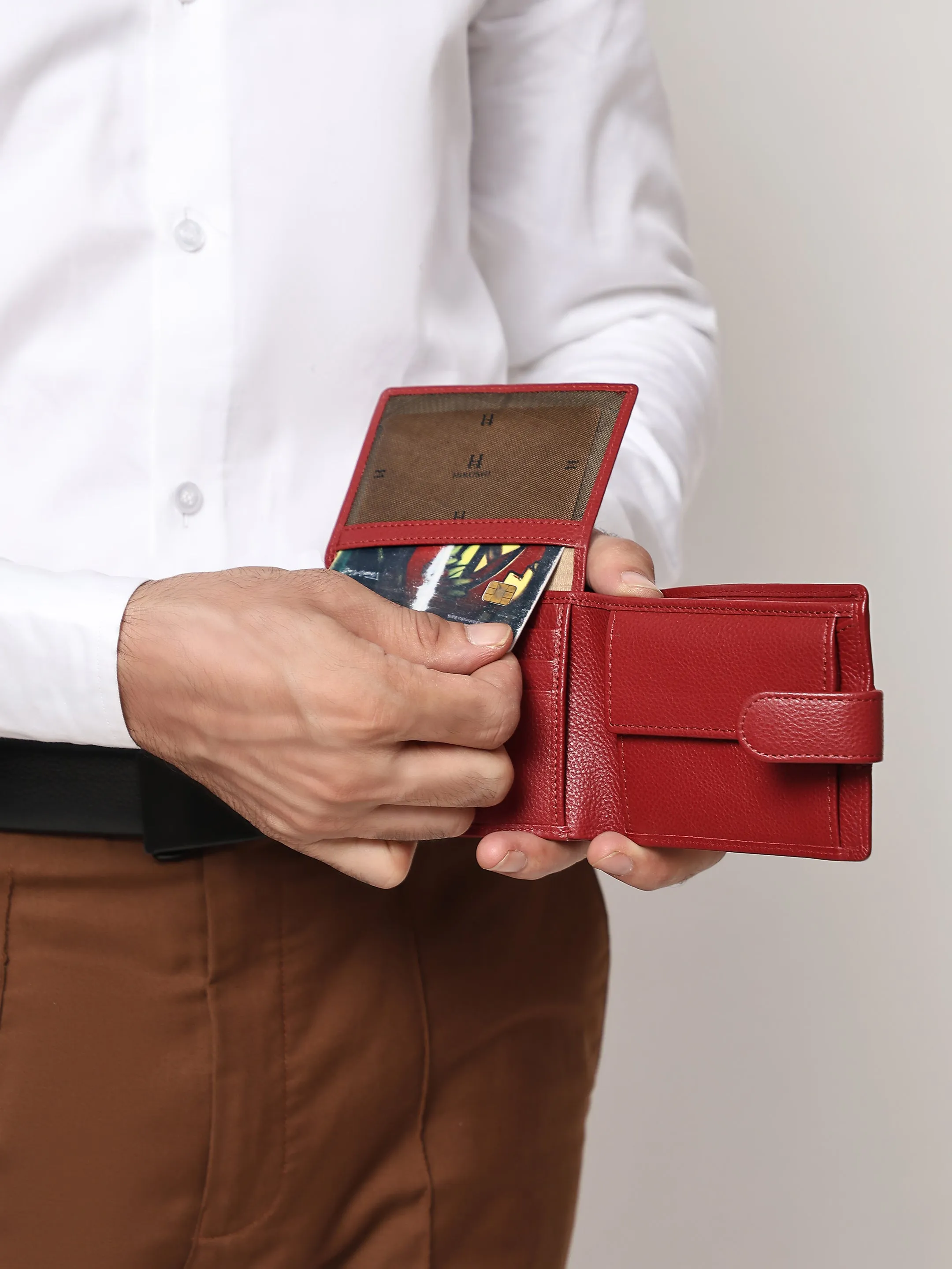 Men's Red Leather Fold Wallet - Hiroshi