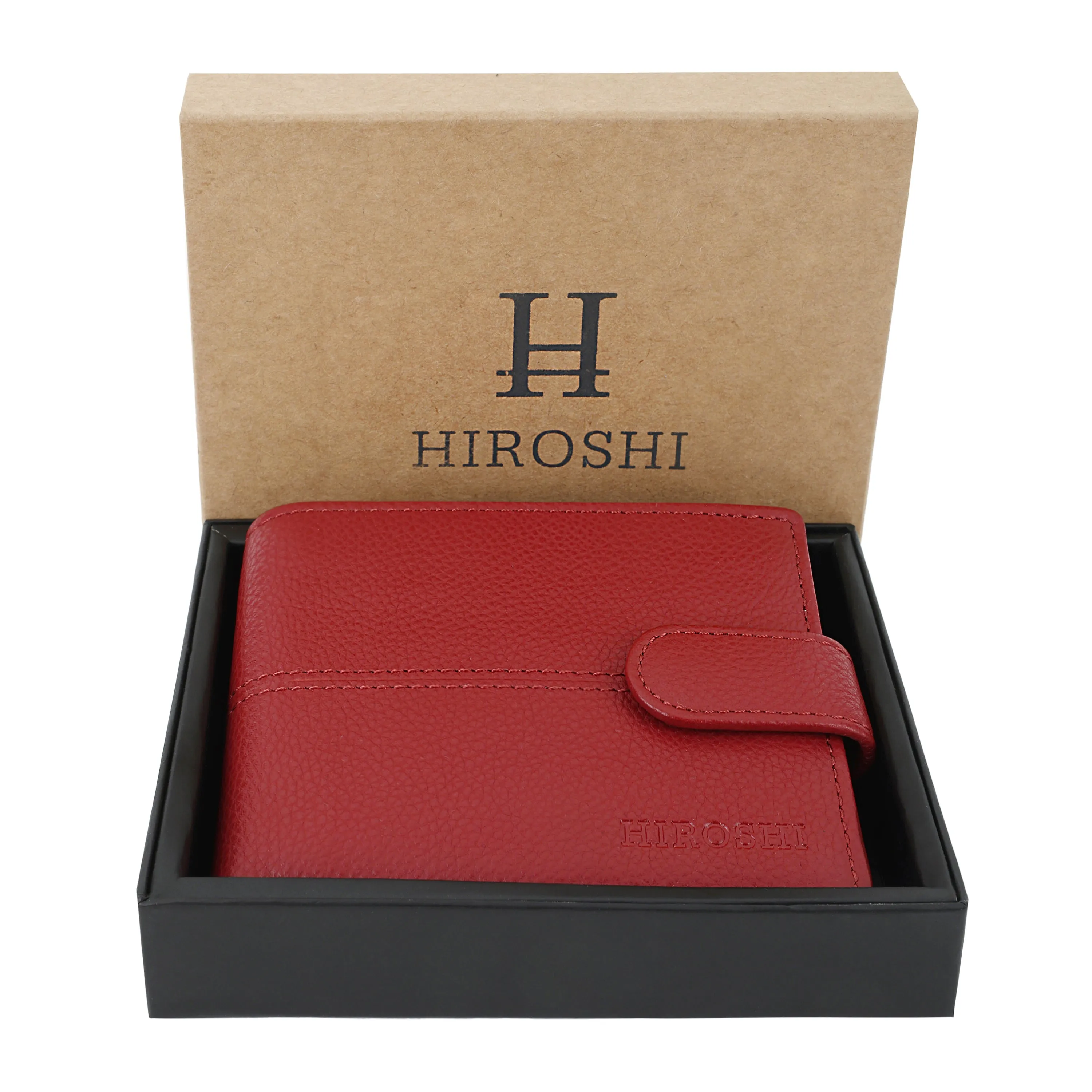 Men's Red Leather Fold Wallet - Hiroshi