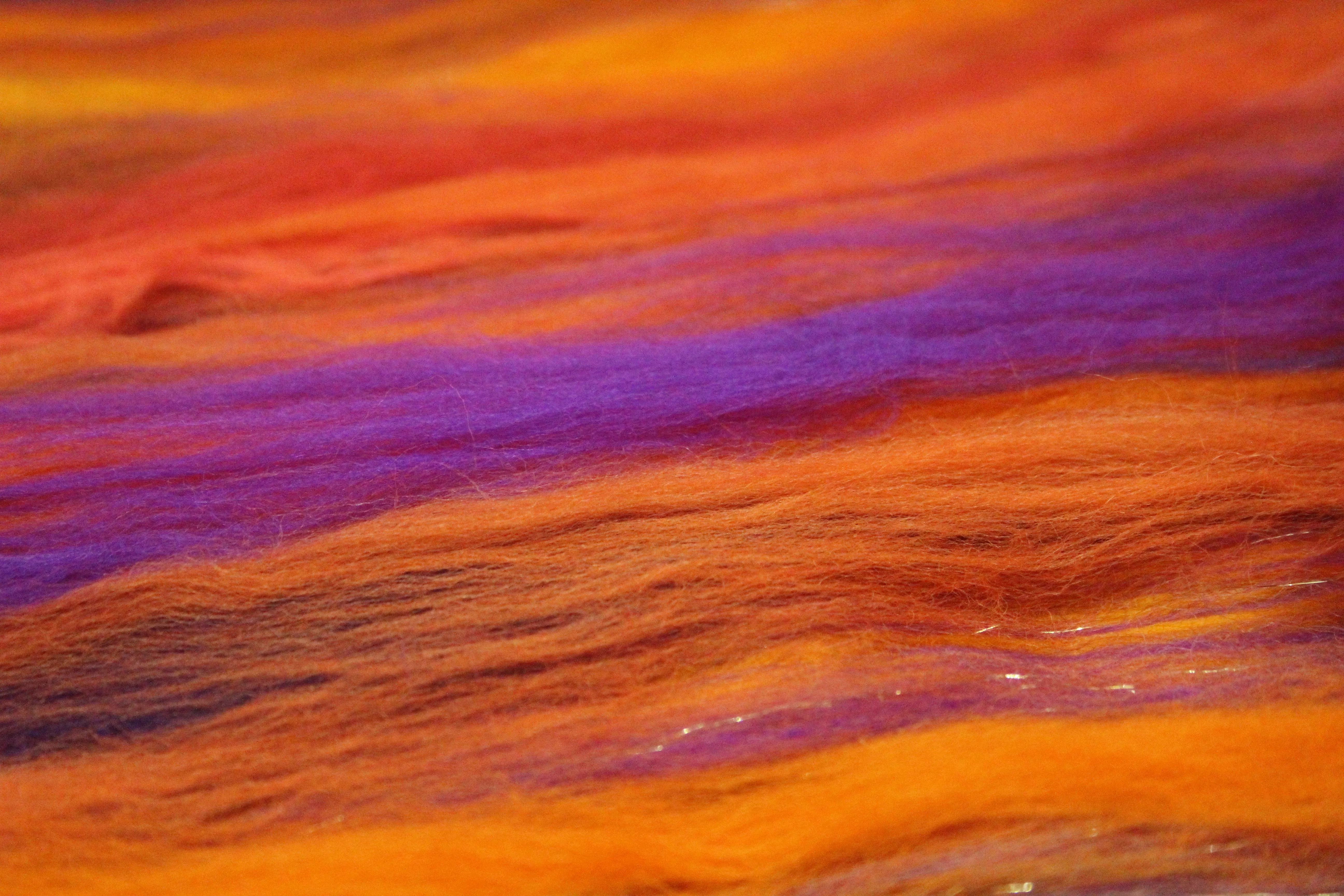 Merino Art Batt  - Orange Purple - 96 grams 3.3 oz - Wool for felting, spinning and weaving