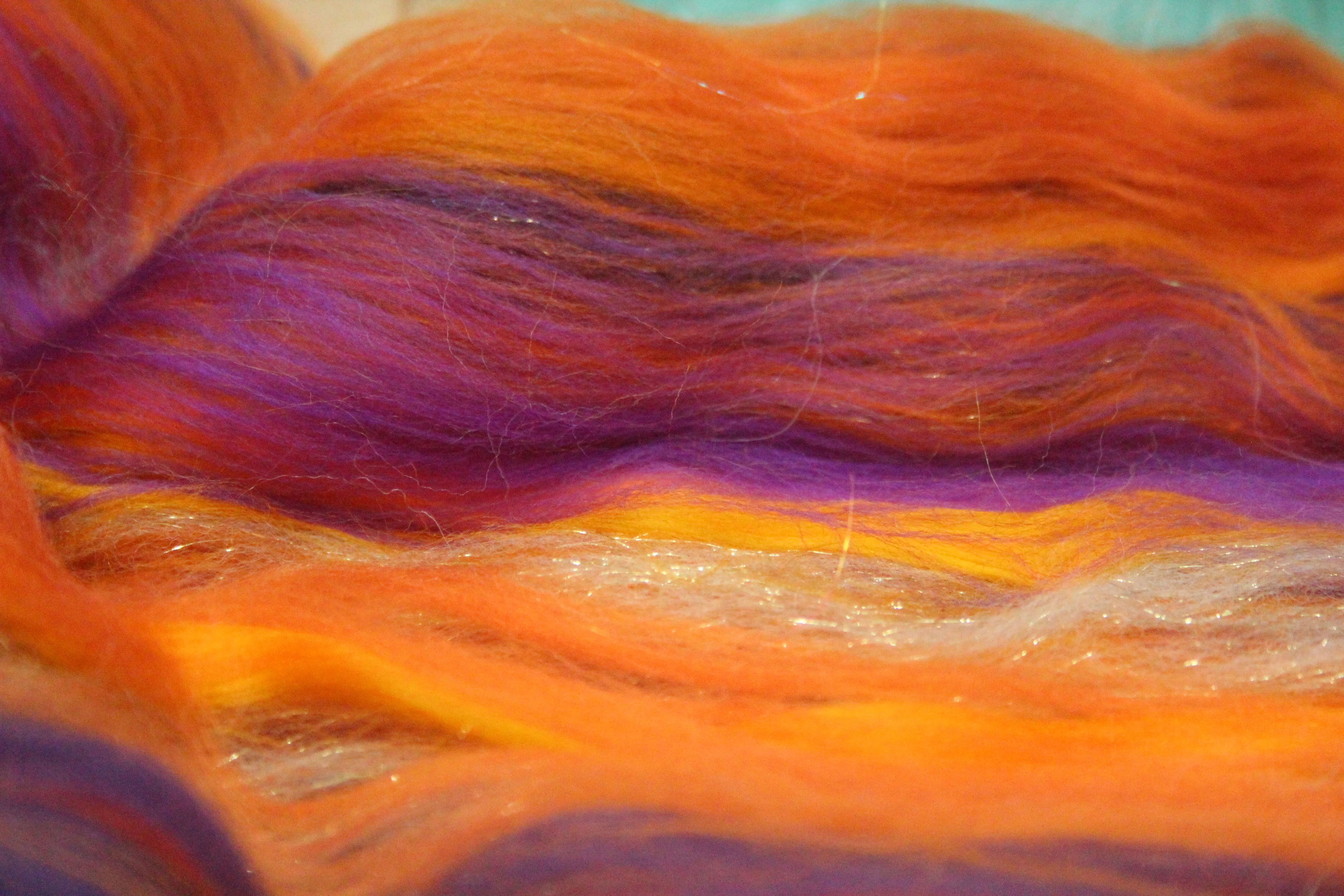 Merino Art Batt  - Orange Purple - 96 grams 3.3 oz - Wool for felting, spinning and weaving