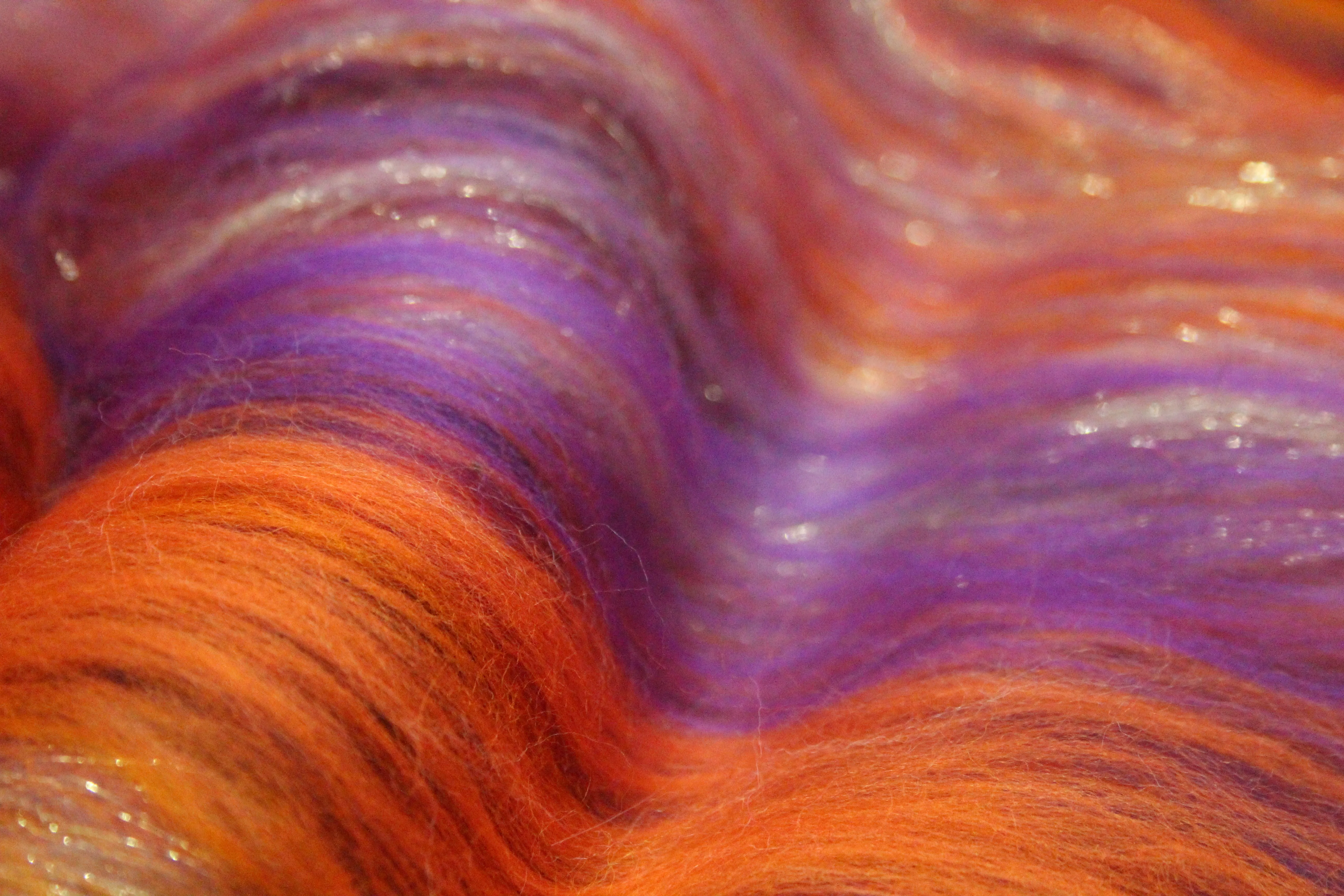 Merino Art Batt  - Orange Purple - 96 grams 3.3 oz - Wool for felting, spinning and weaving