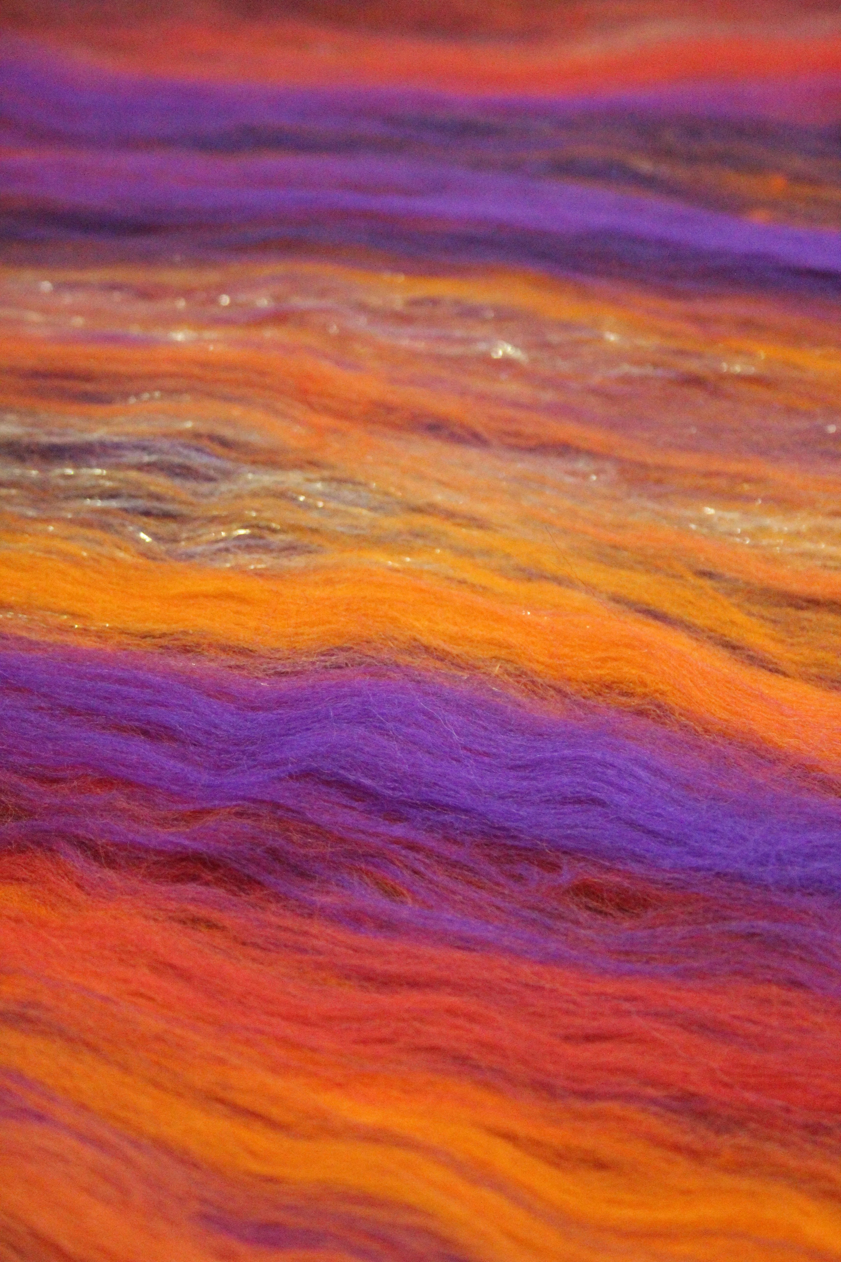 Merino Art Batt  - Orange Purple - 96 grams 3.3 oz - Wool for felting, spinning and weaving