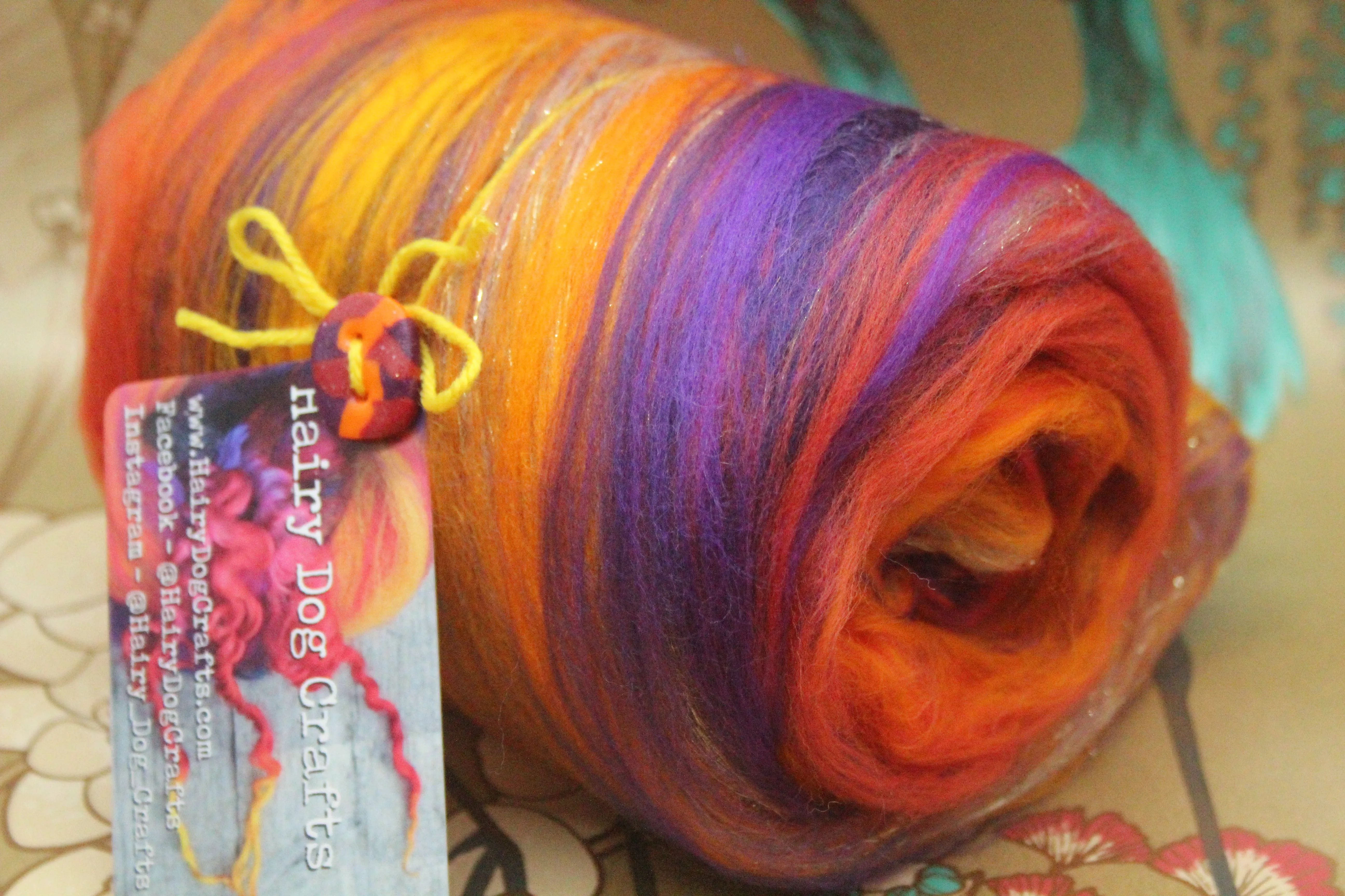 Merino Art Batt  - Orange Purple - 96 grams 3.3 oz - Wool for felting, spinning and weaving