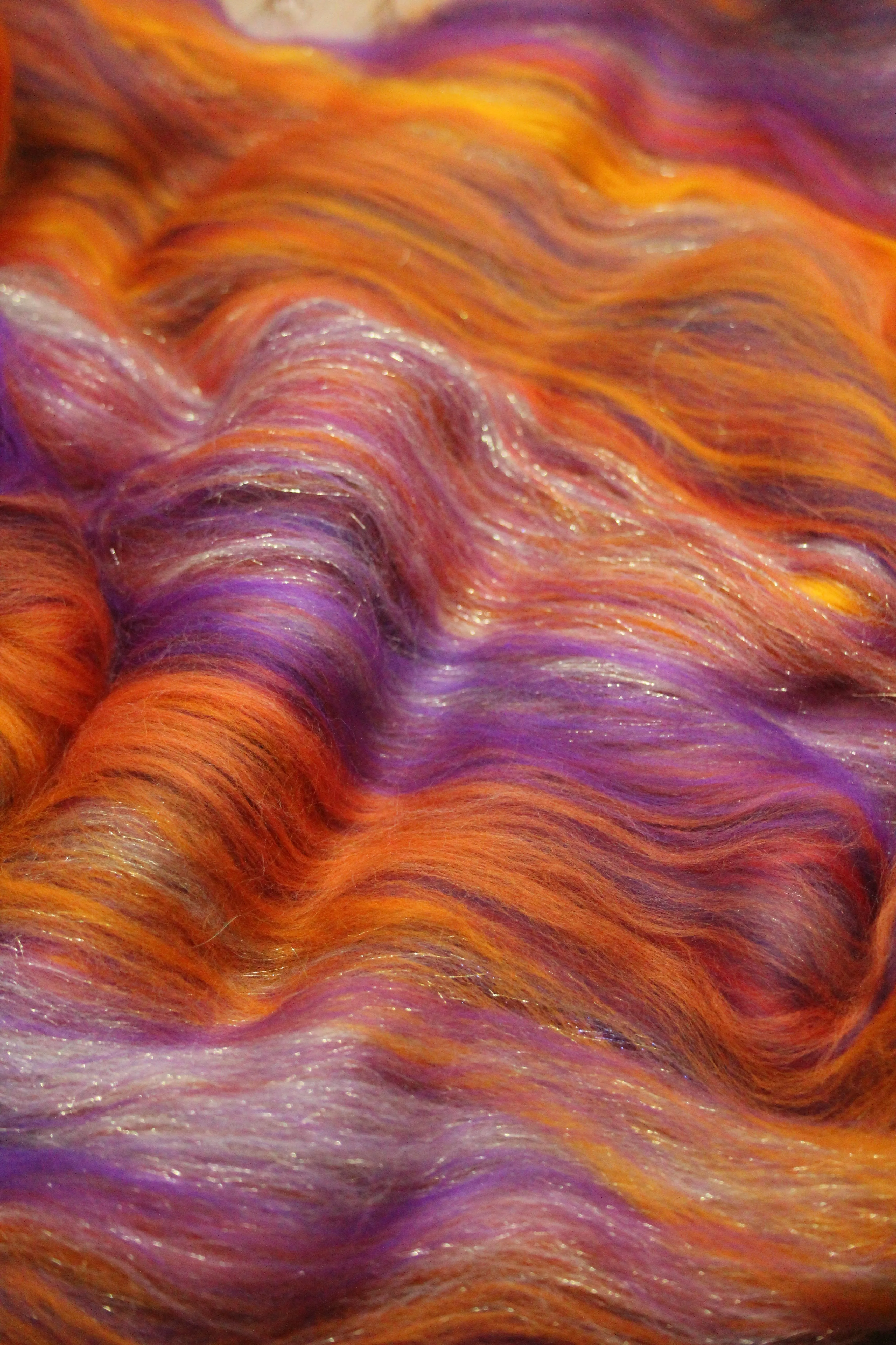 Merino Art Batt  - Orange Purple - 96 grams 3.3 oz - Wool for felting, spinning and weaving