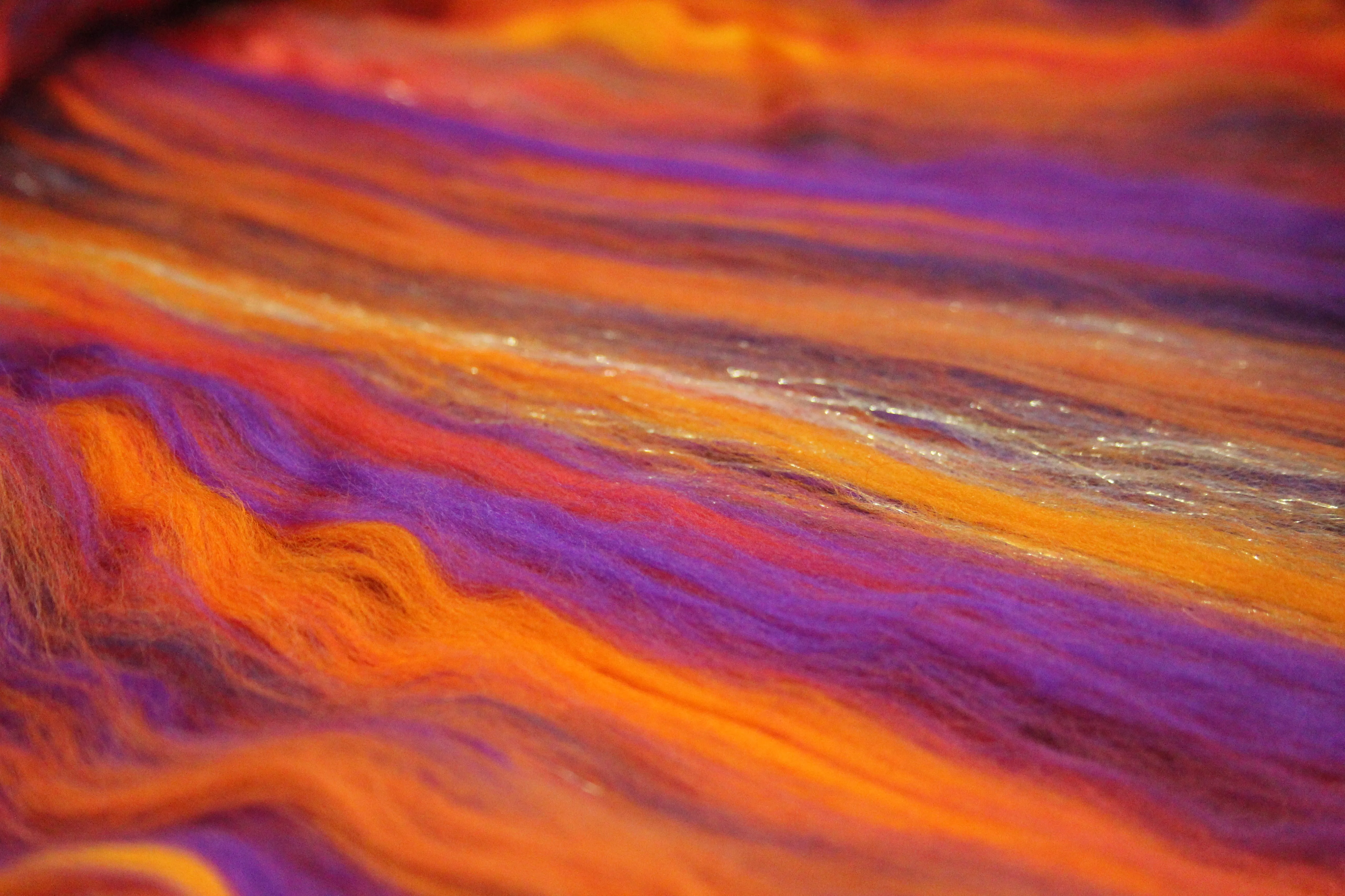 Merino Art Batt  - Orange Purple - 96 grams 3.3 oz - Wool for felting, spinning and weaving