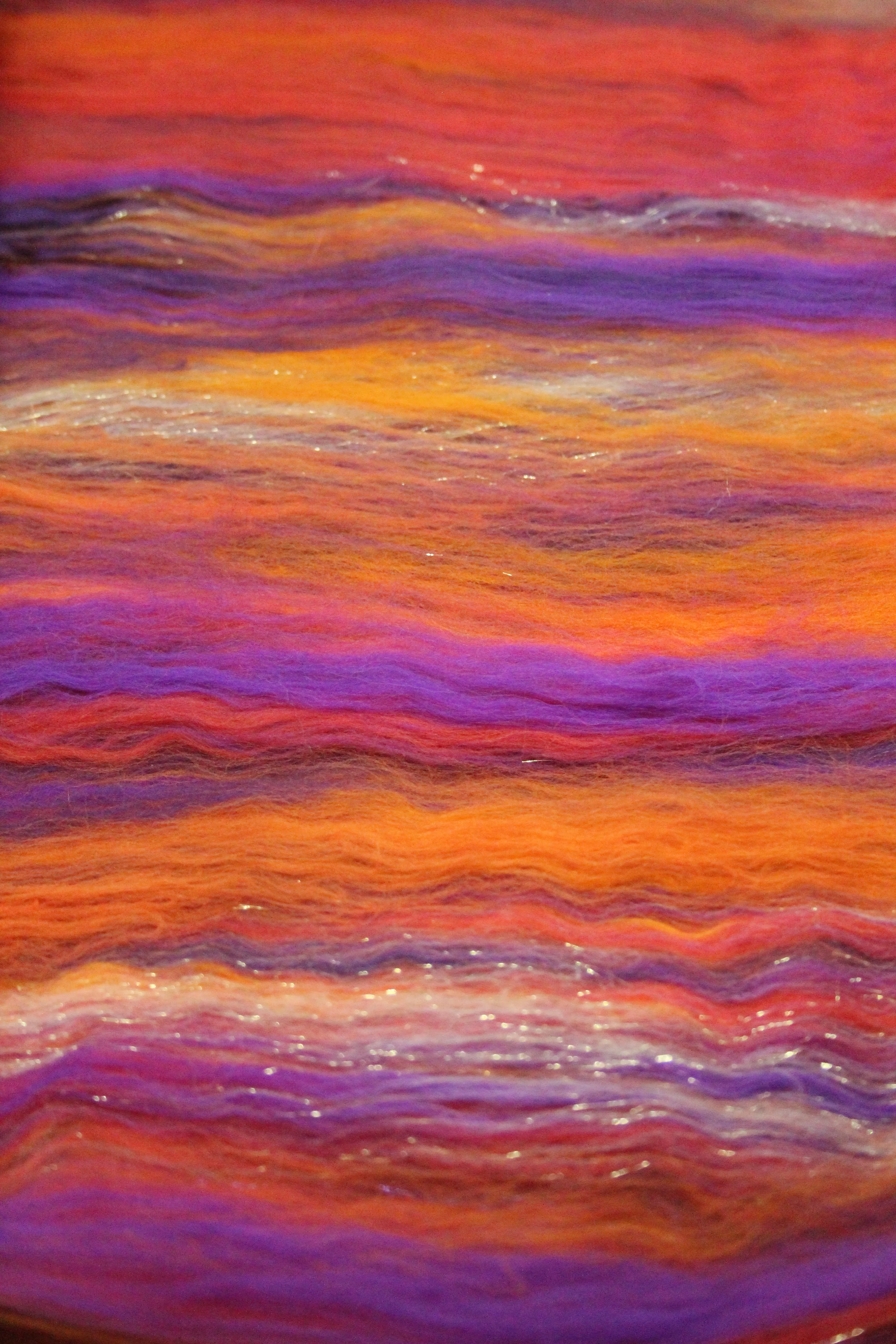 Merino Art Batt  - Orange Purple - 96 grams 3.3 oz - Wool for felting, spinning and weaving