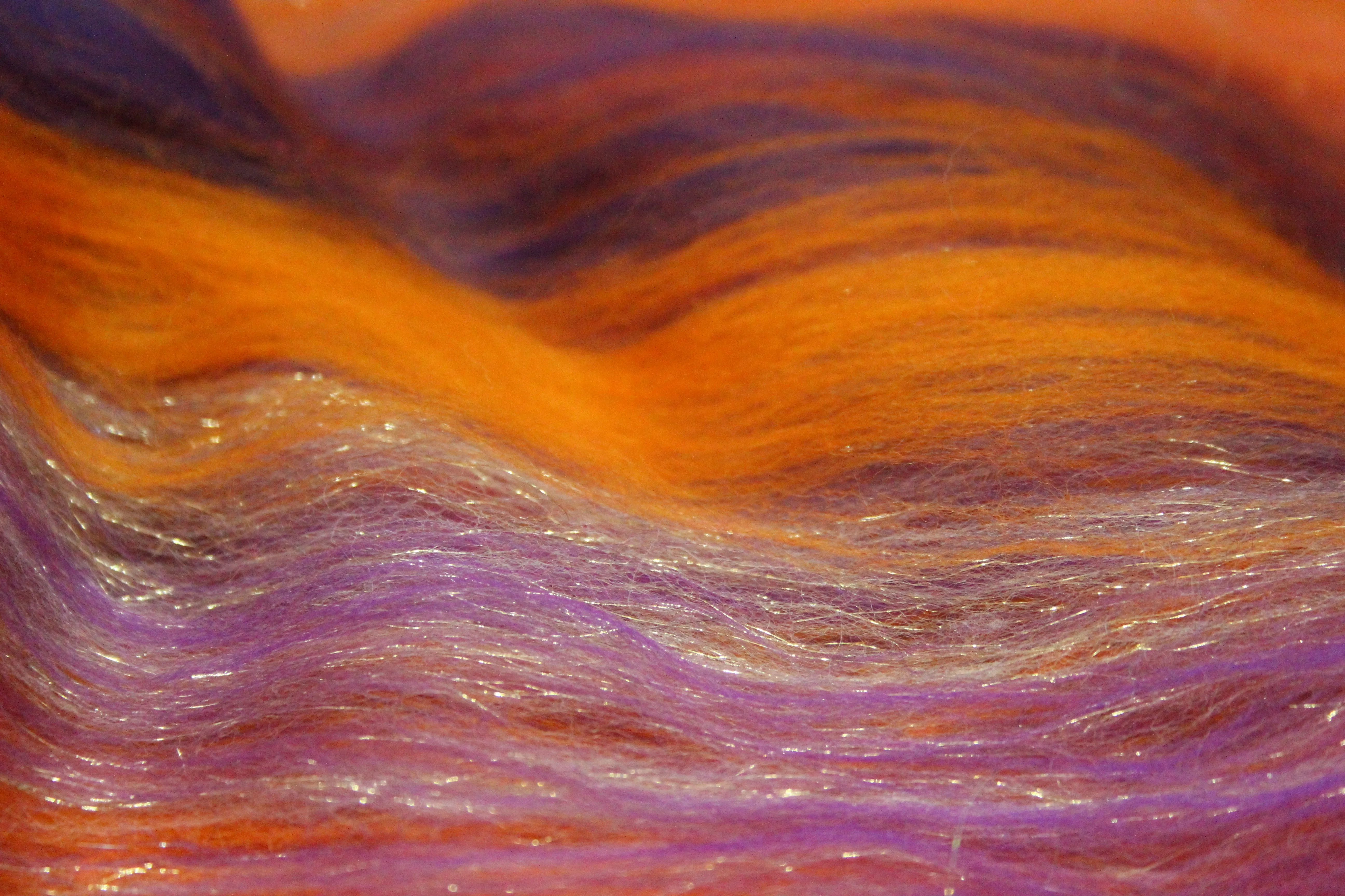 Merino Art Batt  - Orange Purple - 96 grams 3.3 oz - Wool for felting, spinning and weaving