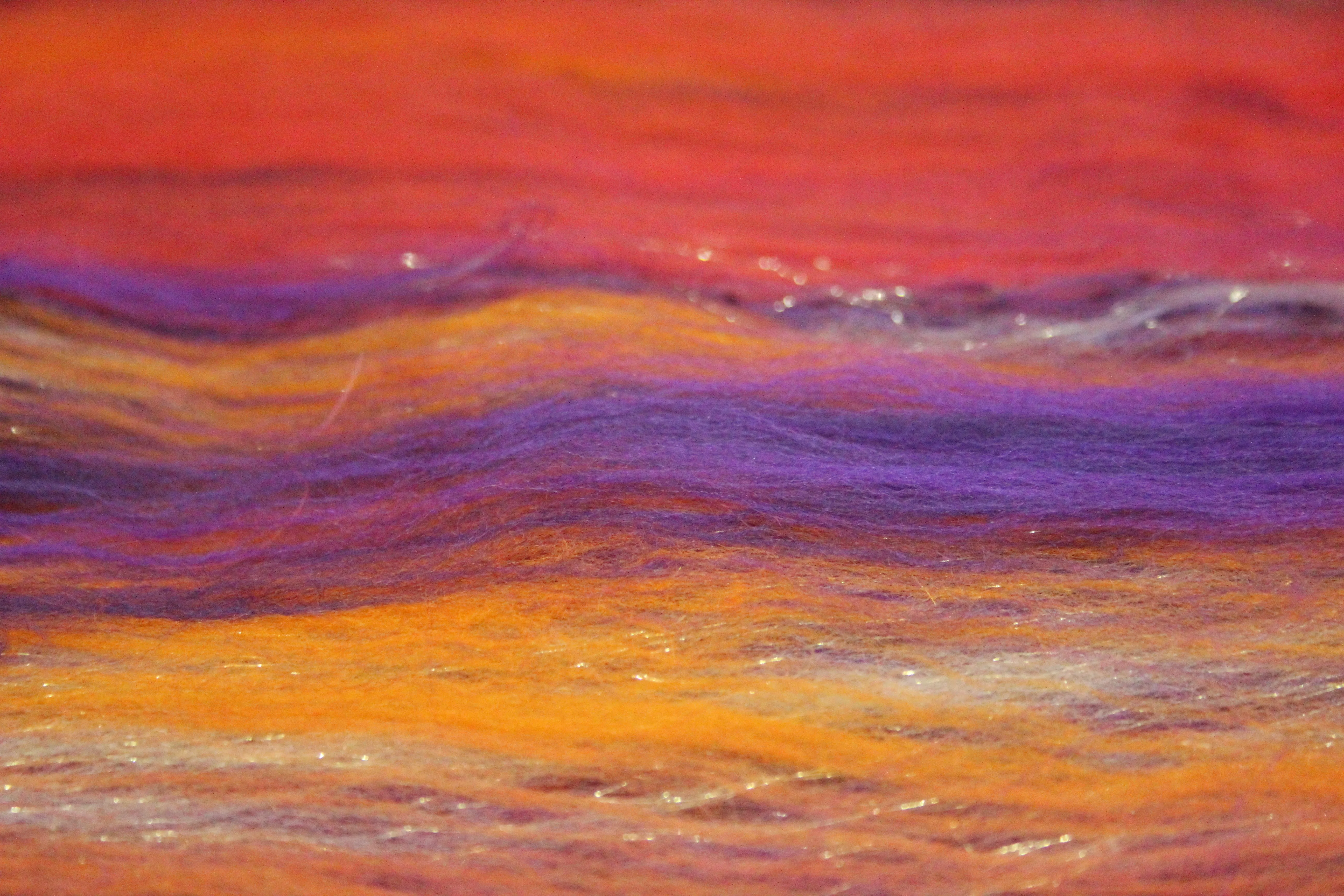 Merino Art Batt  - Orange Purple - 96 grams 3.3 oz - Wool for felting, spinning and weaving